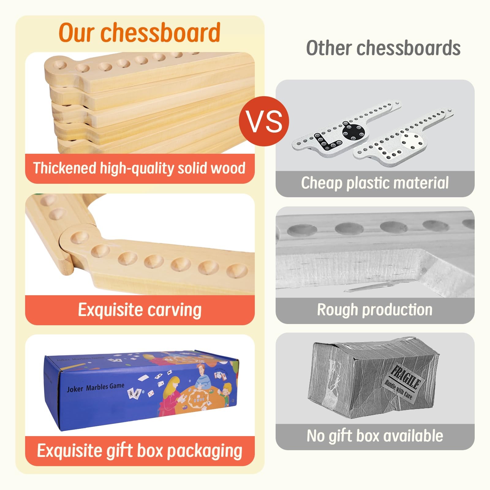 Grhonior Marbles and Jokers Board Game Pegs 8 plank, Log-8player