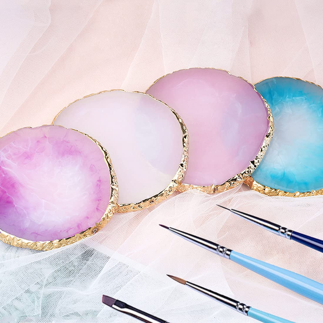 Resin Nail Art Palette, Nail Painting Mixed Color Palette, Gilded Edge Nail G…