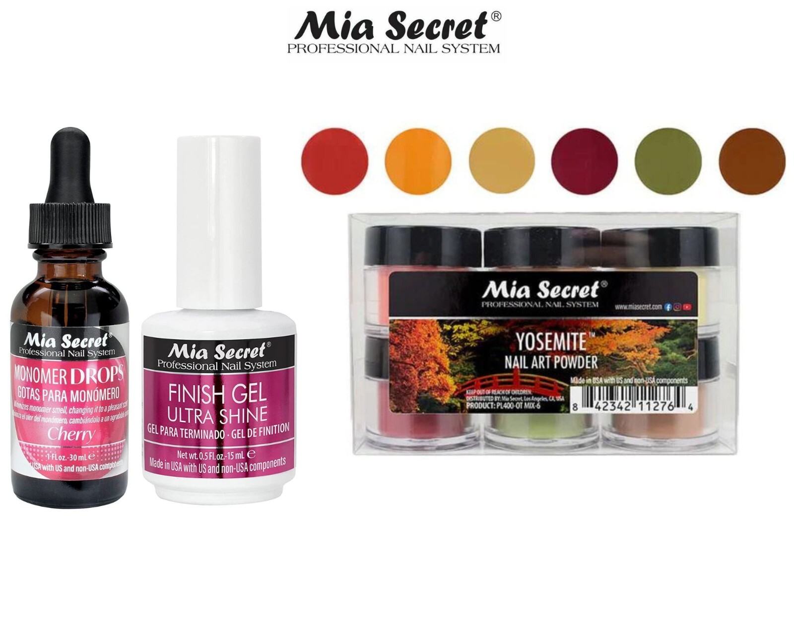 MIA SECRET Monomer Drop CHERRY SCENT/UV Finish Gel/6 COLORS SET YOSEMITE – COMBO