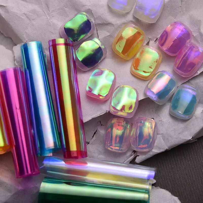Aurora Nail Foil Ice Cube Cellophane Broken Glass Film Stickers Shiny Paper DIY