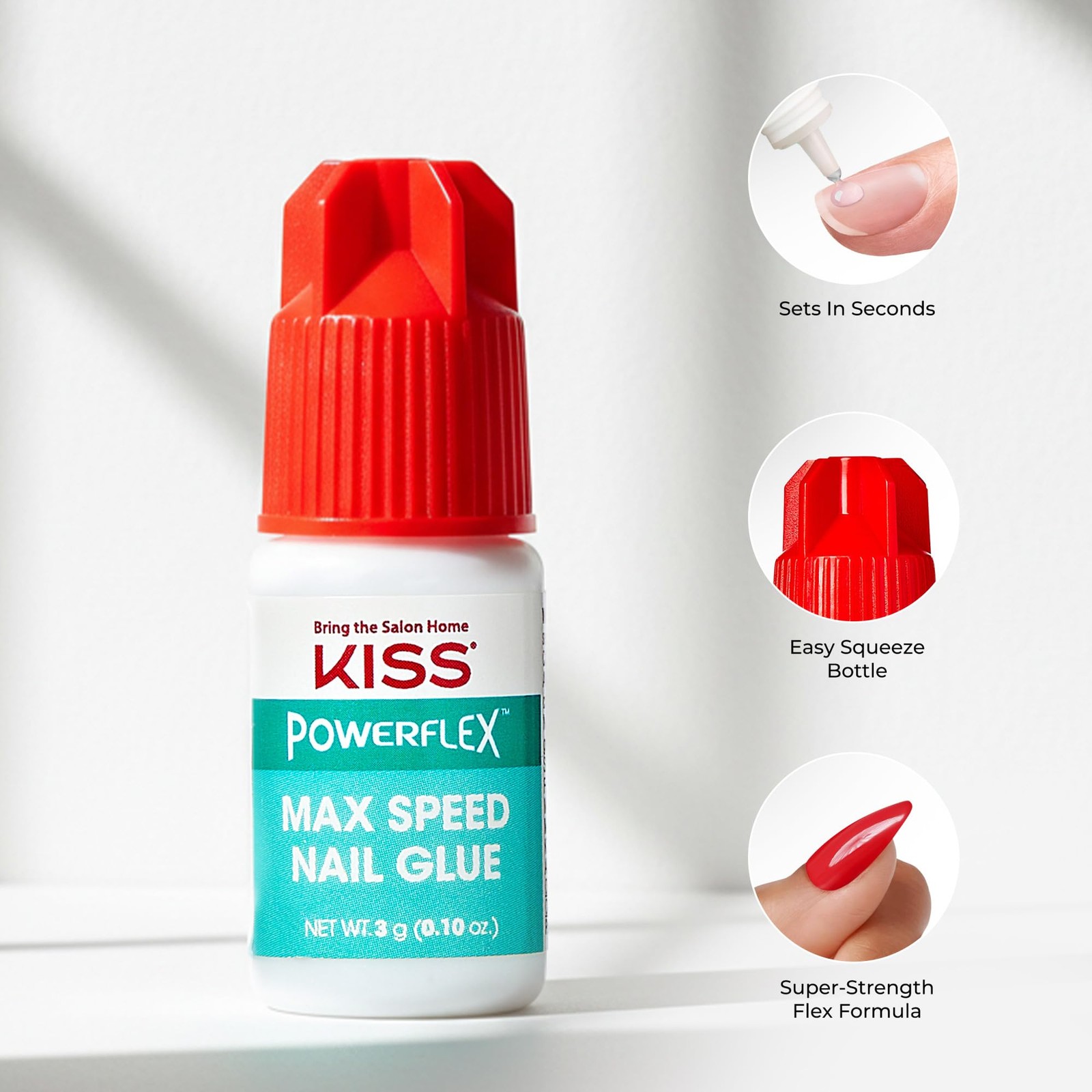 KISS PowerFlex Maximum Speed Nail Glue – Fast Drying Adhesive 1 Pack, Clear