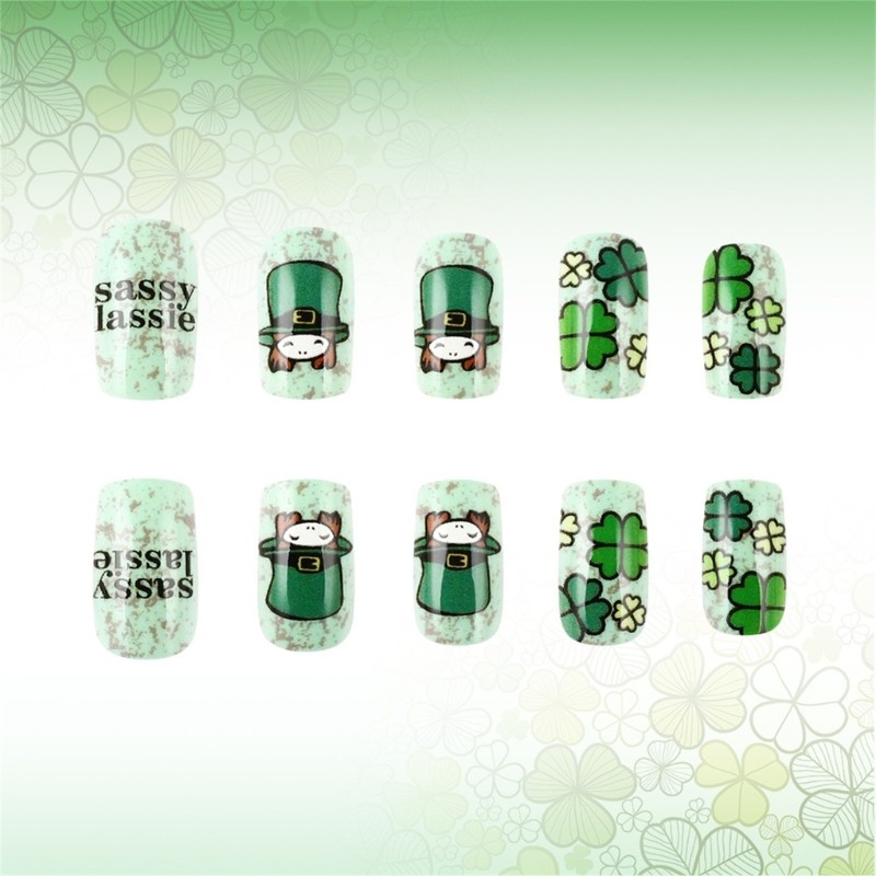 Patrick s Day 24 Pieces Short Coffin Press on Nail with Irish Green Shamrock