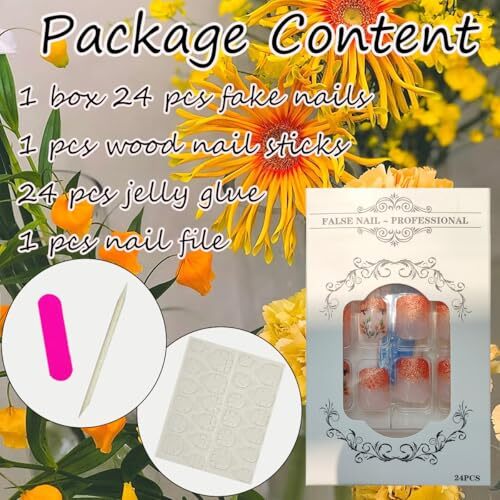 Fall Press on Nails Short Square Fake Nails Glitter Thanksgiving Nails Design-4