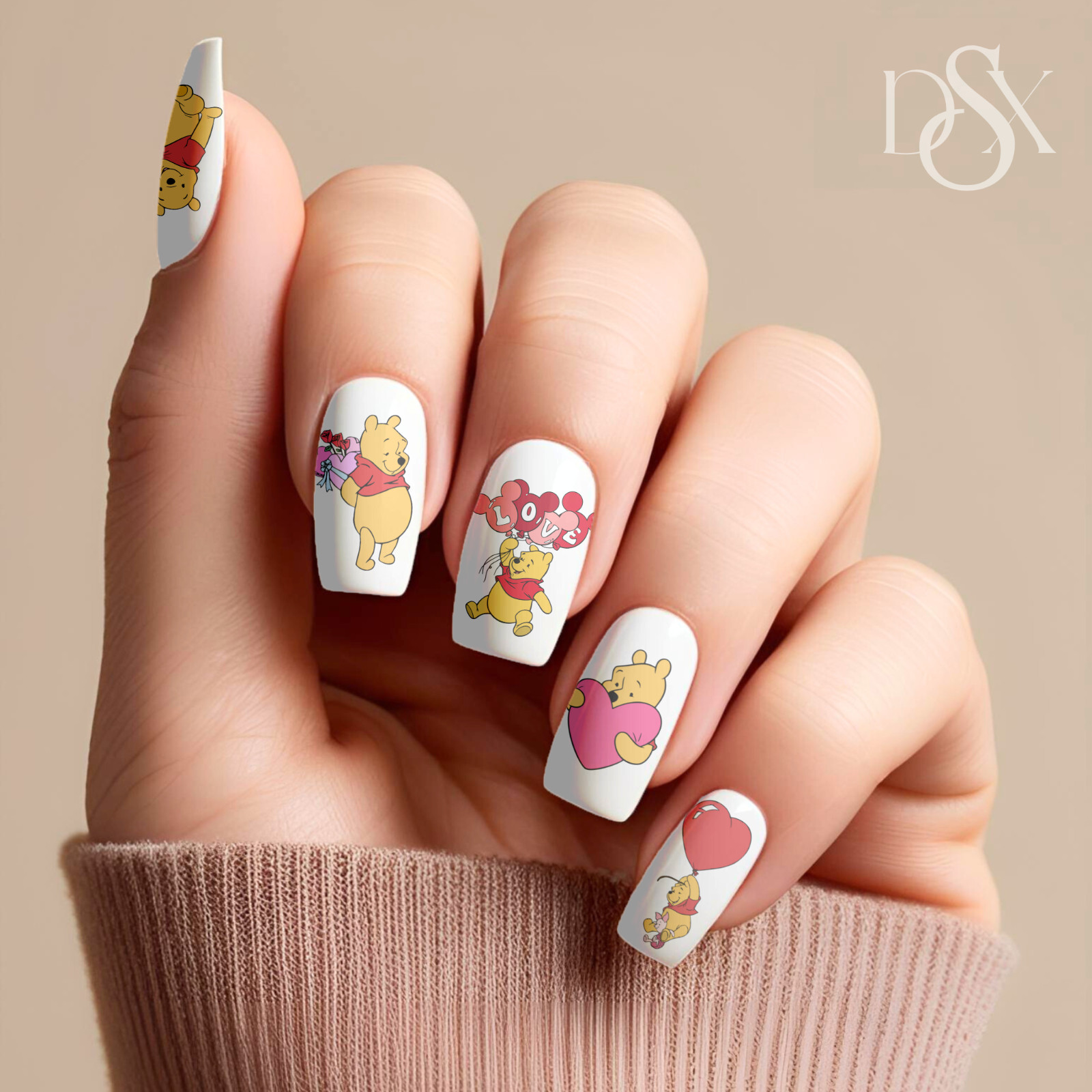 Pooh Bear Valentine Nail Decals Water Transfer Clear Overlay