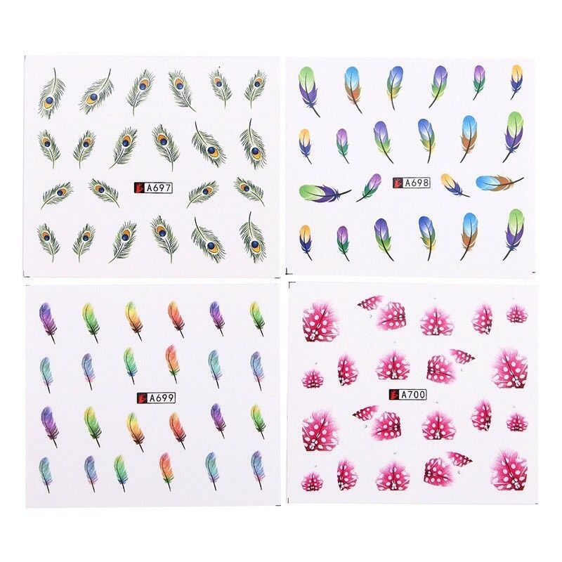 Nail Art Water Transfer Sticker Colorful Feather Decal Manicure