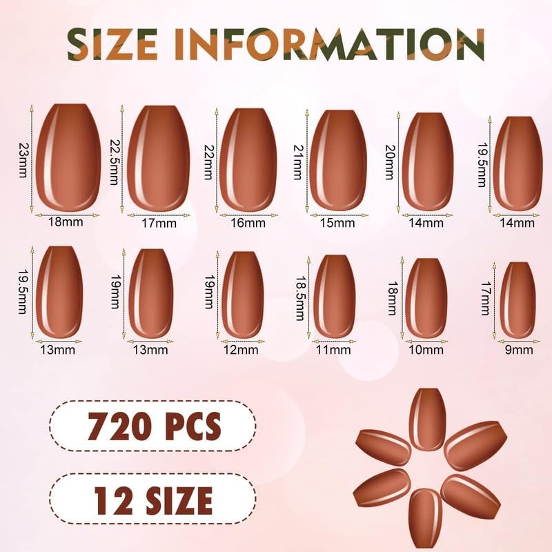 720 Pieces 30 Sets Medium Square Press on Nails Glossy Fake Nails Solid Color…