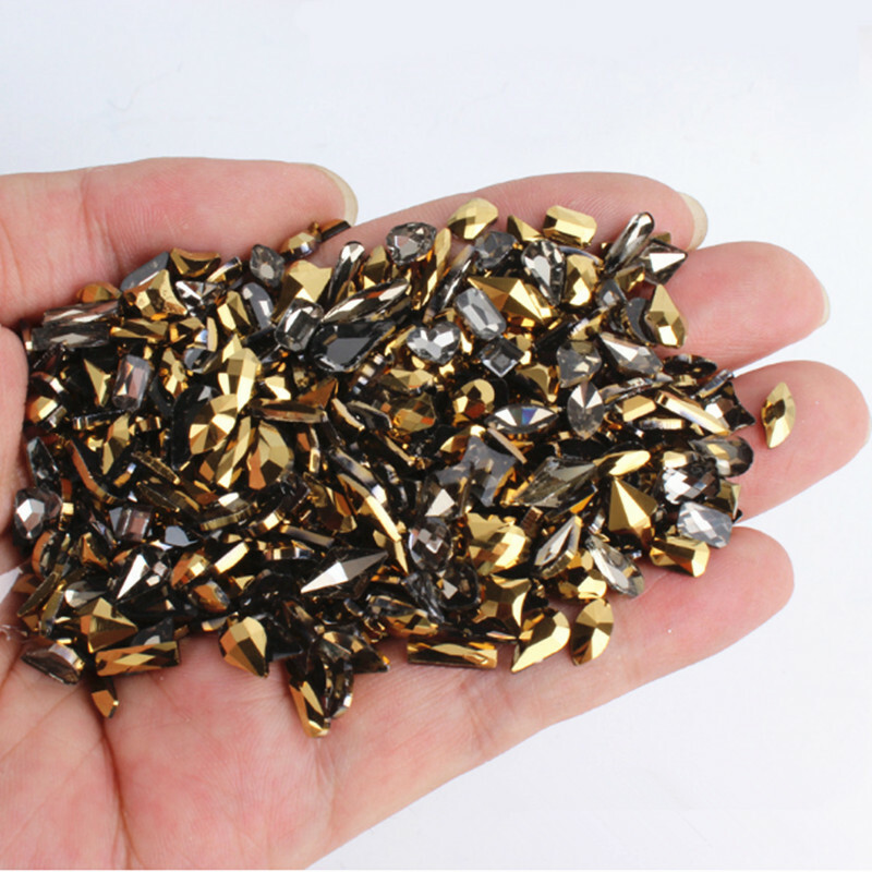 100pcs Nail Art Rhinestones Flat Back Mix Shapes 3D Decor Elongated Glass Stones