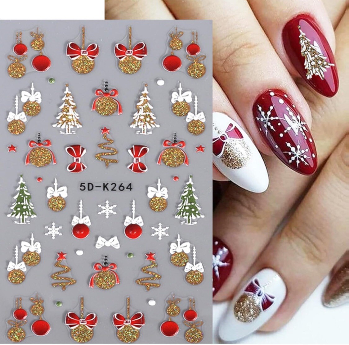 Nail Stickers Art Decal DIY Design 5D Waterproof Embossed Christmas Gold Glitter