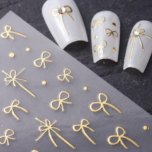 Golden Bow Nail Art Stickers Decals Cute Bow Tie Valentines golden bow tie