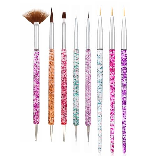 8Pcs Nail Art Brush Set – French Liner, Dotting Pens, Detailing Brushes for