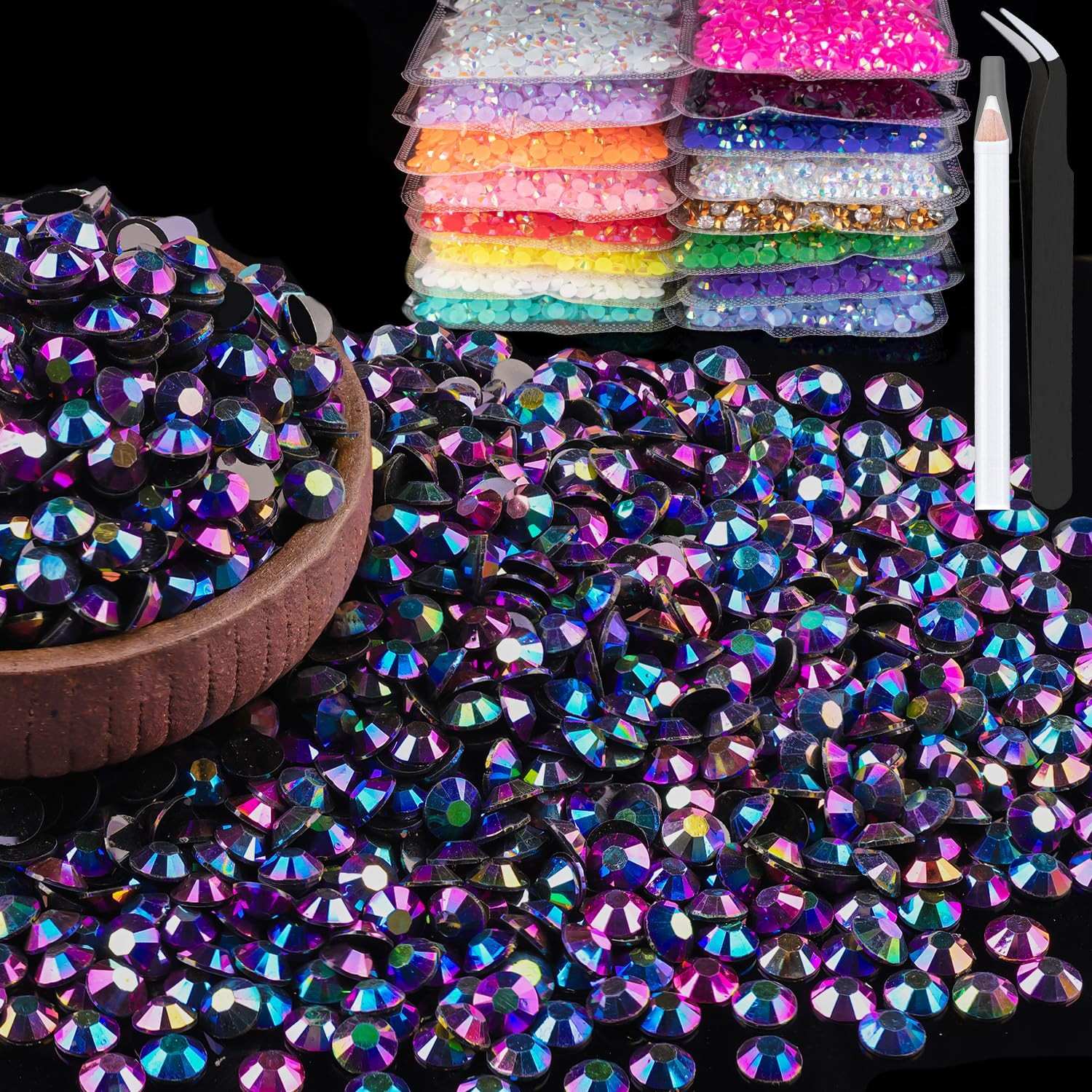 5000pcs 5mm Resin Rhinestones Bulk, Purplish Black AB Flatback Round Jelly Rh…