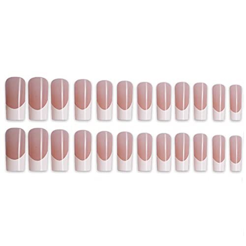 Hkanlre Square Long Press on Nails French Fake Nails Nude Full Cover Xl style 2