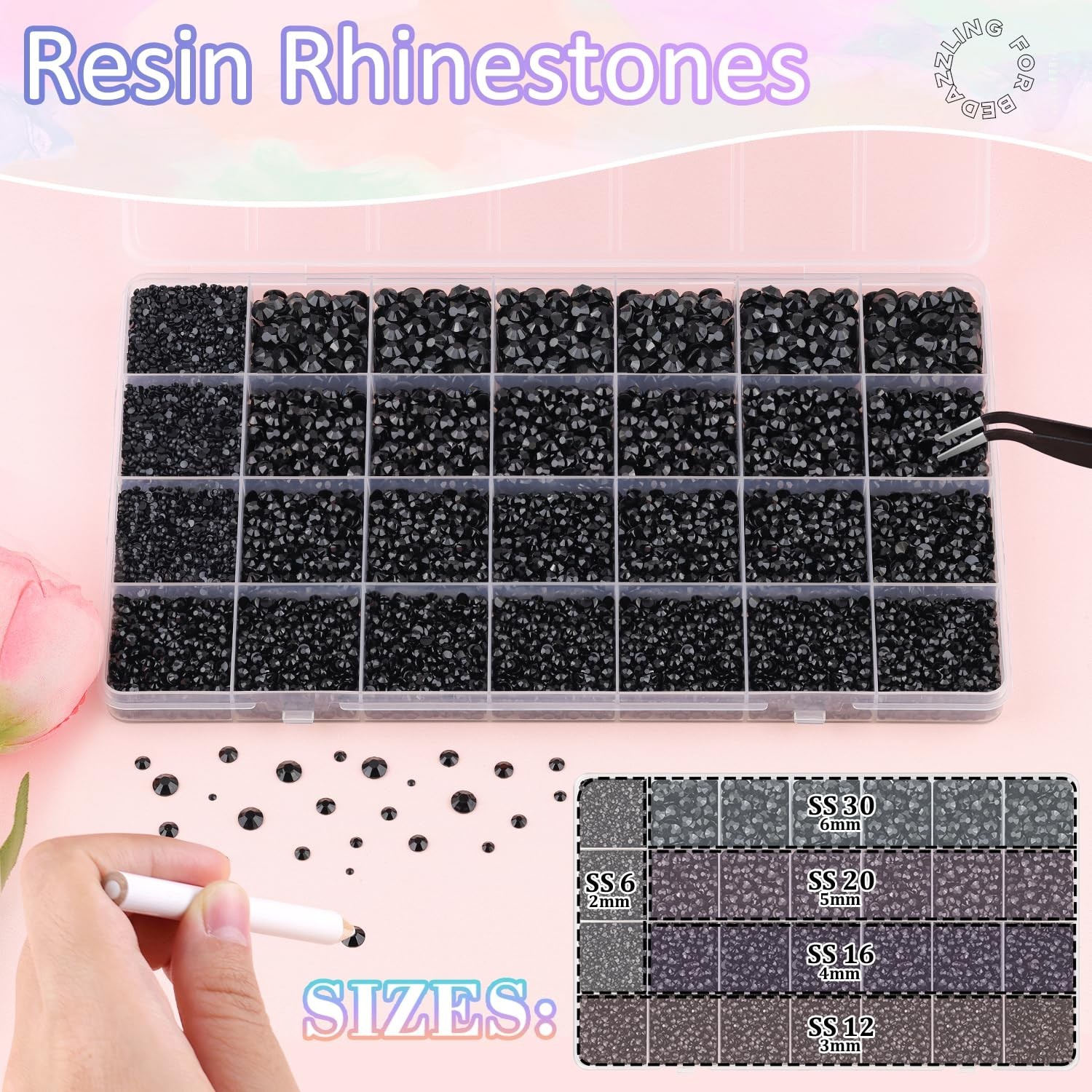 30000Pcs Resin Rhinestones for Bedazzling with B7000 Jewelry Glue, Black Flat…