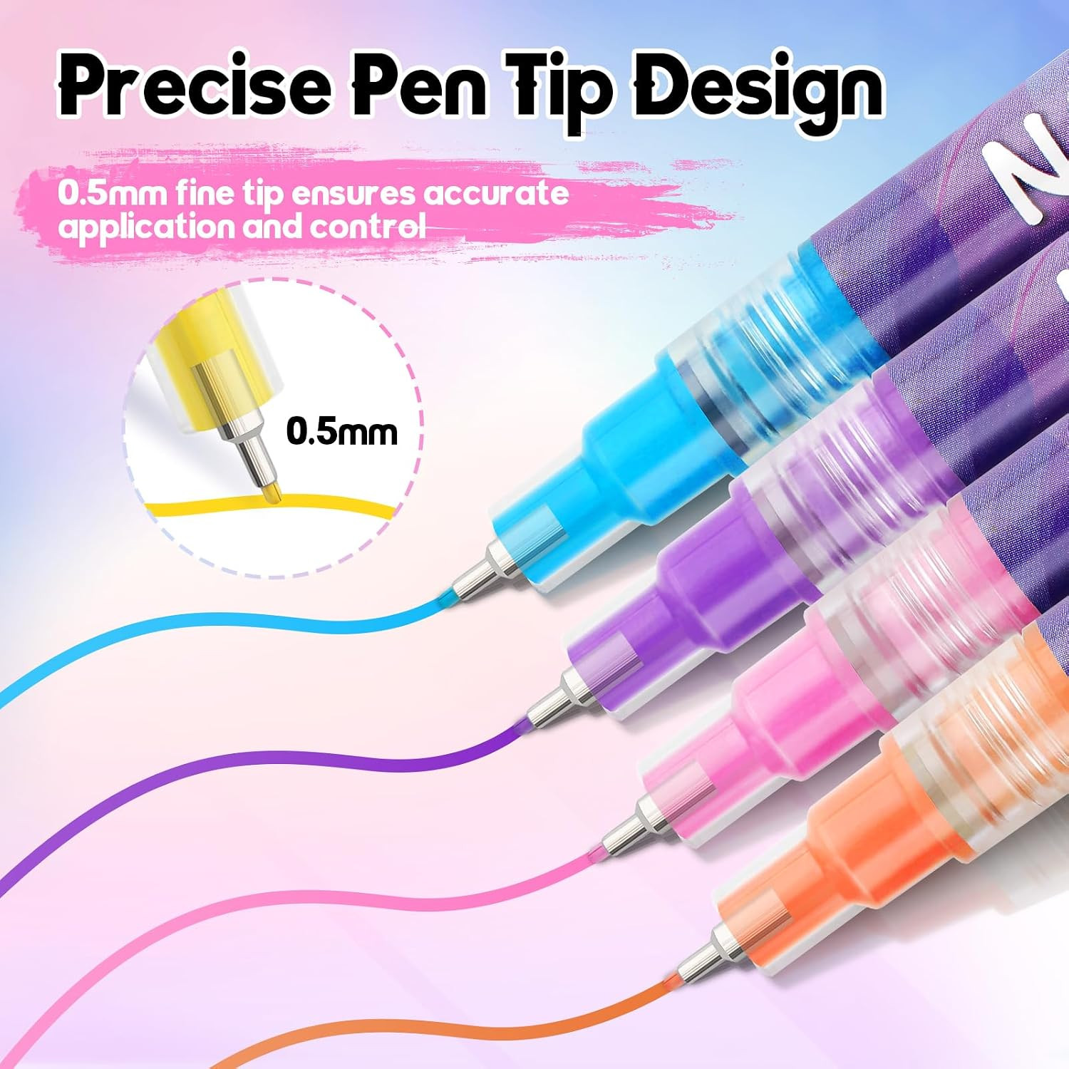12 Color Nail Art Pens Set, Nail Polish Pens 0.5MM Fine Tip Acrylic Paint Pen Na