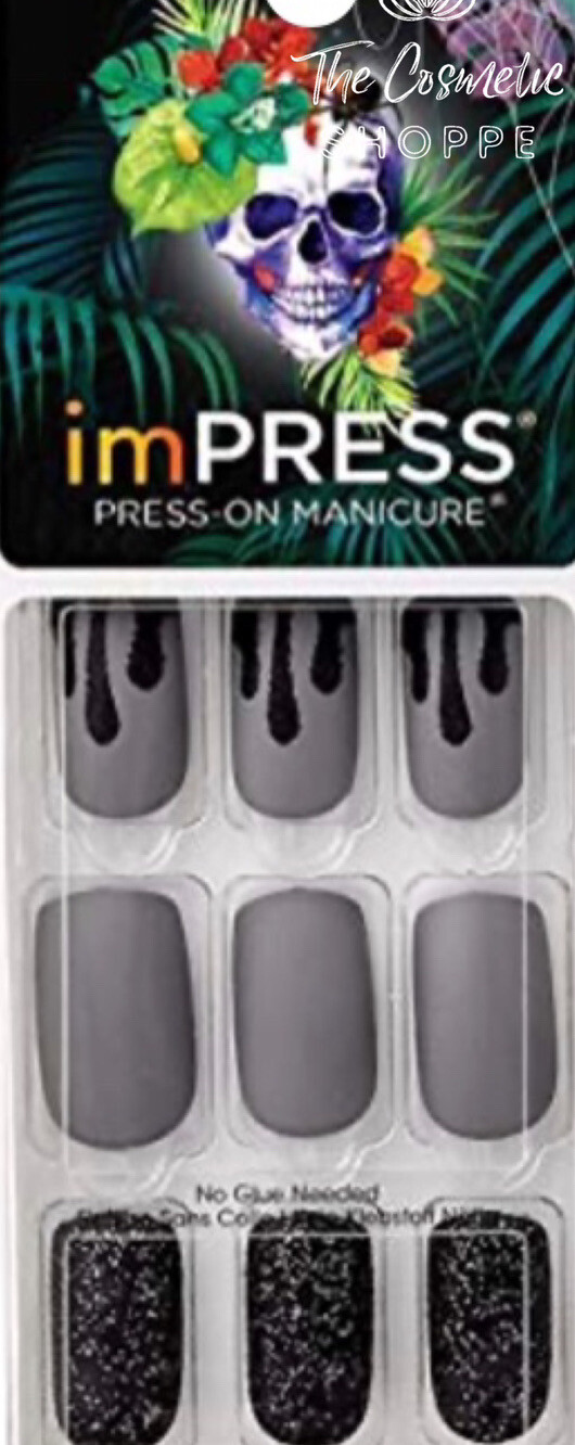 imPRESS Press on Manicure Medium Length Matte Black Nails Dark Night x1