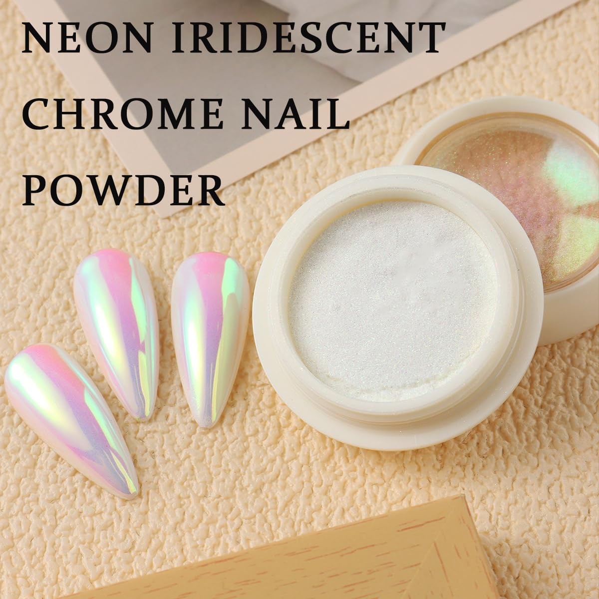 Holographic Unicorn Chrome Nail Powder, Aurora Rainbow Neon Nail Pigment Merm…