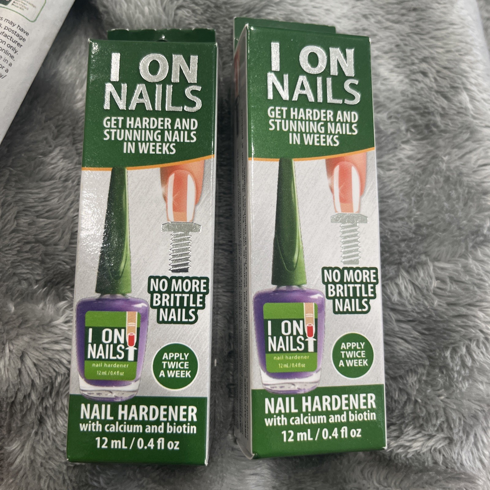 2 Pack I On Nail Hardener with Calcium Biotin, 0.4 Oz ( 12 mL ) Each Fast Ship