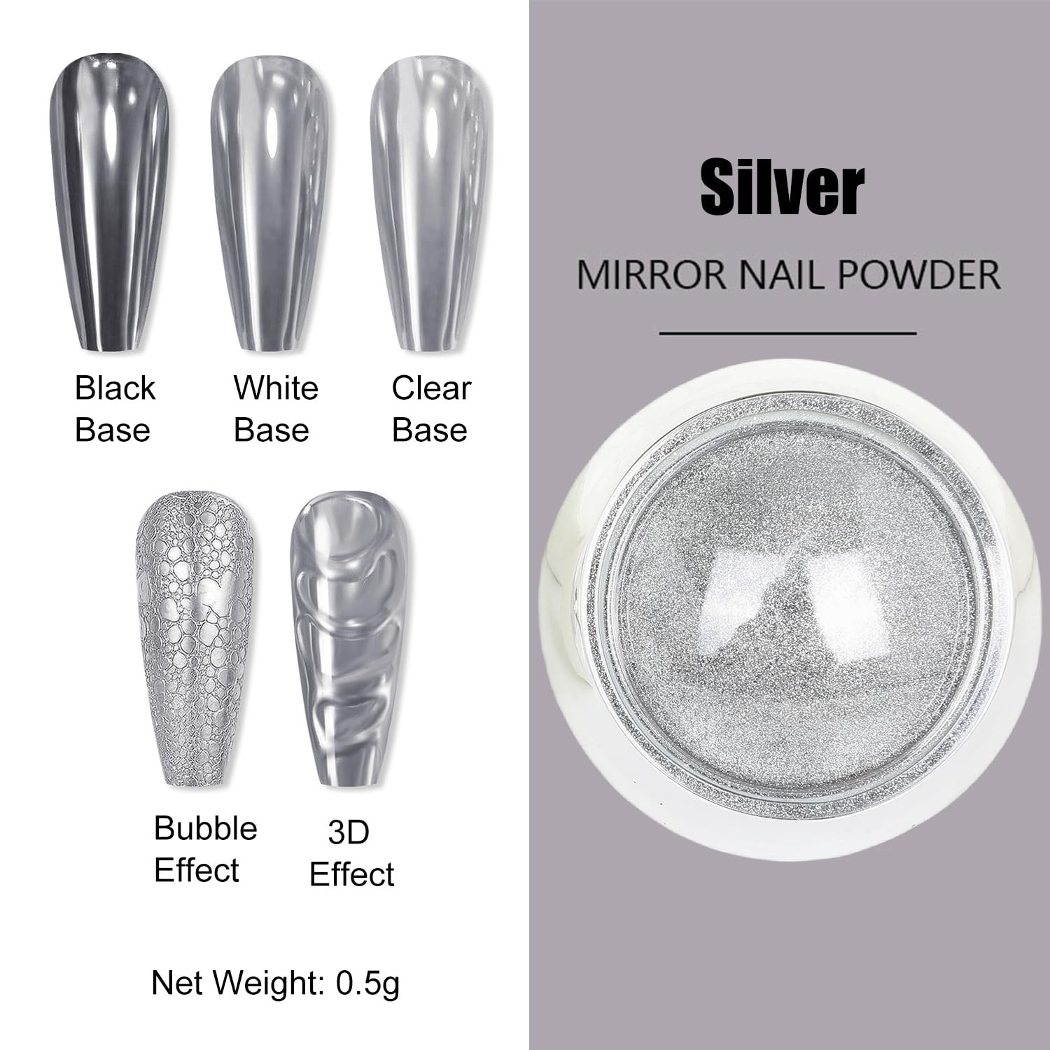 GZMAYUEN Gold Silver Chrome Nail Powder, Mirror Metallic Gel and