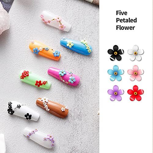 3D Colorful Flower Nail Charms White Pink Blue Purple Black Flowers Acrylic