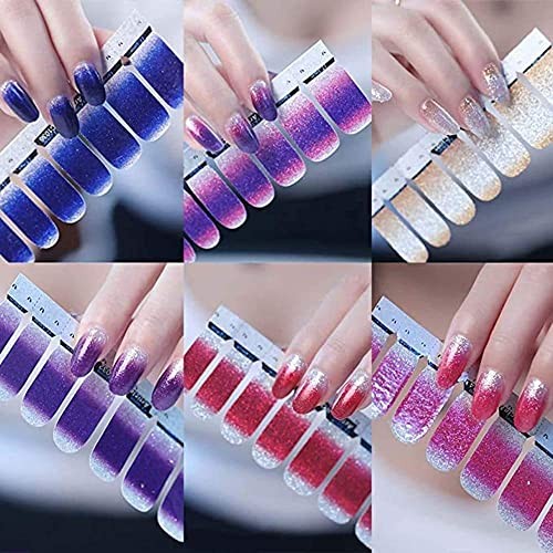 14 Sheets Nail Stickers Color Shine Full Nail Wraps Gel Nail Glitter Gradient