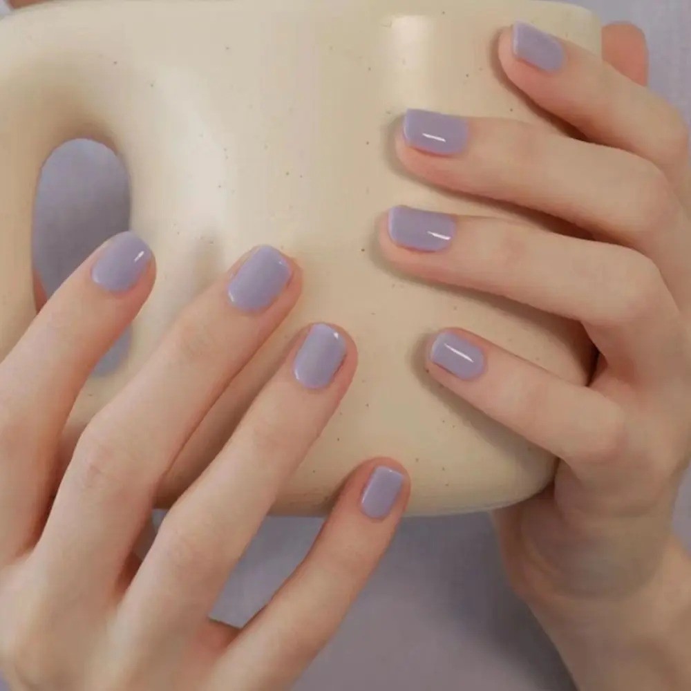 American White Tip Natural Nude Gloss Short-Square Reusable Press On False Nail