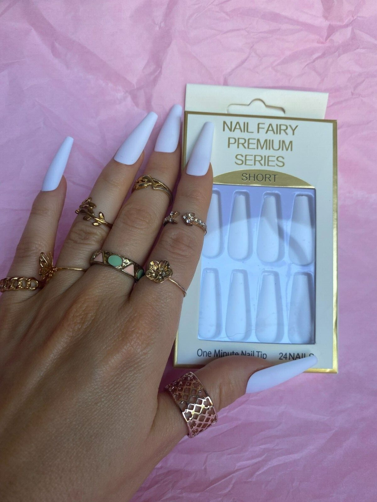 press on nails medium various colors: white, black, lavender, and peach BULK 