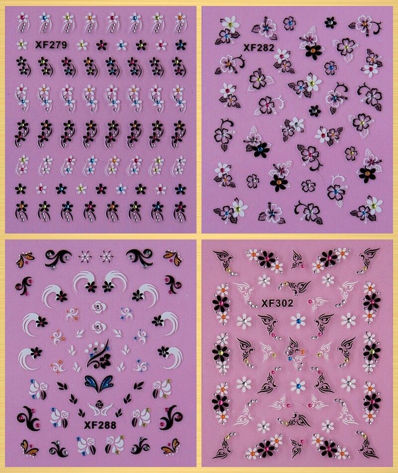 Rhinestone Flowers Rose Daisy Stripes Nail Decals Stickers
