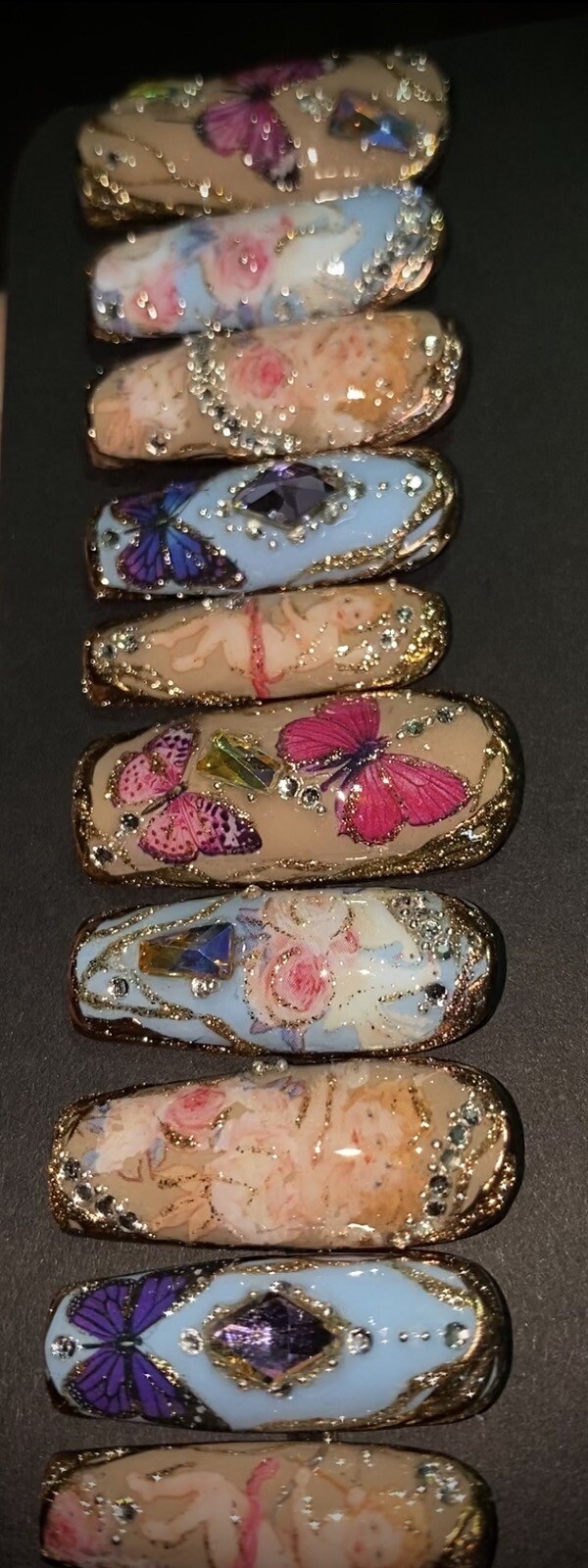 Long Press On Nails Handmade With Crystals Butterflies