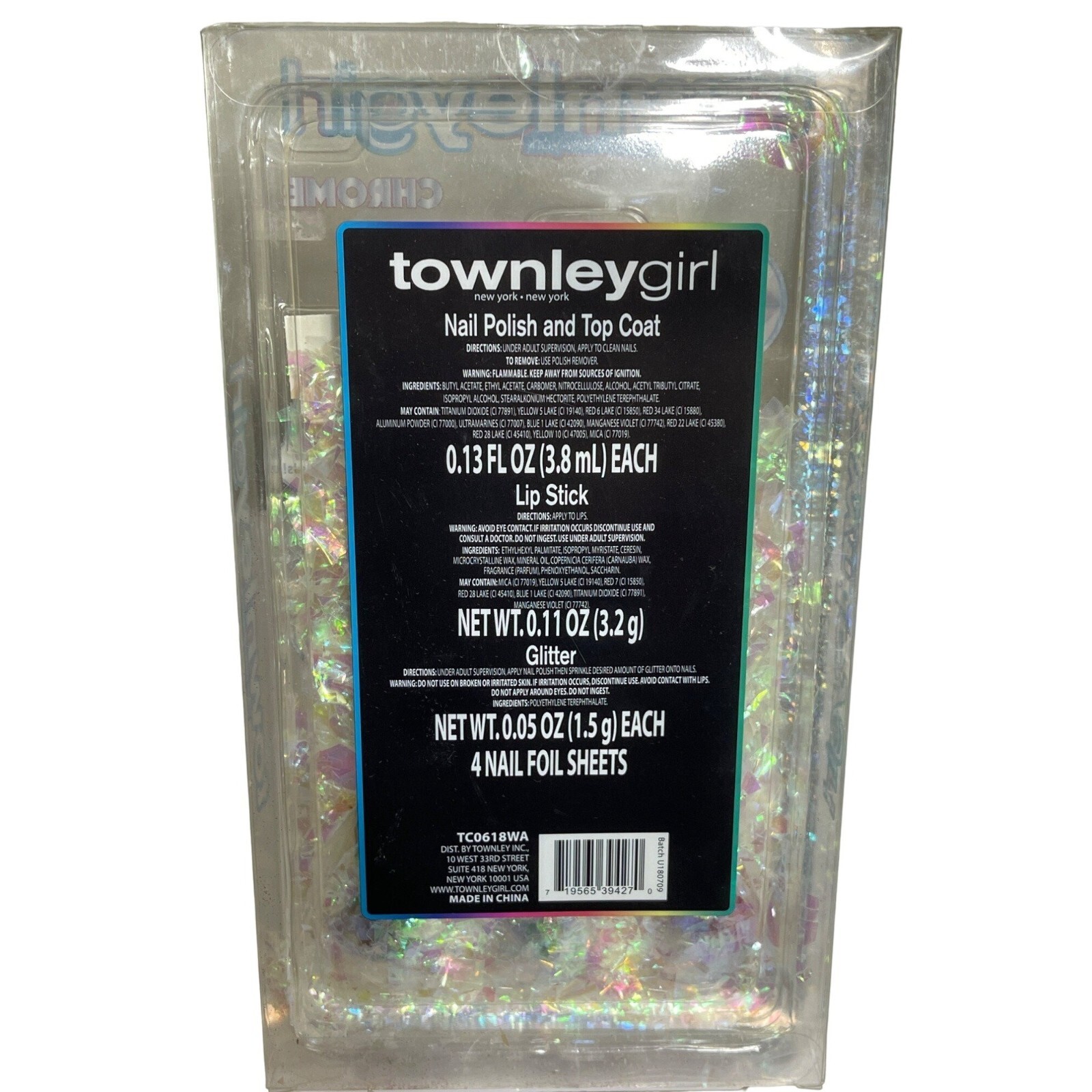 New Townley Girl Chrome Nail Polish Kit New York Glitter Foil Sheets 11 Pieces