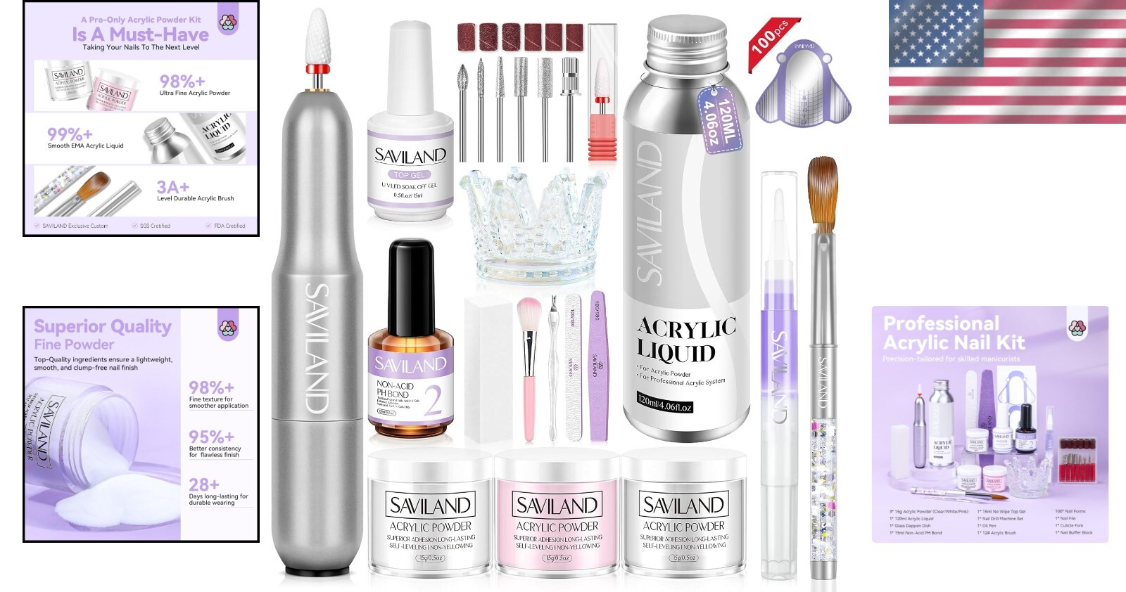 Deluxe Acrylic Nail Kit with Drill: Powder, Liquid & Lamp for Perfect Nails