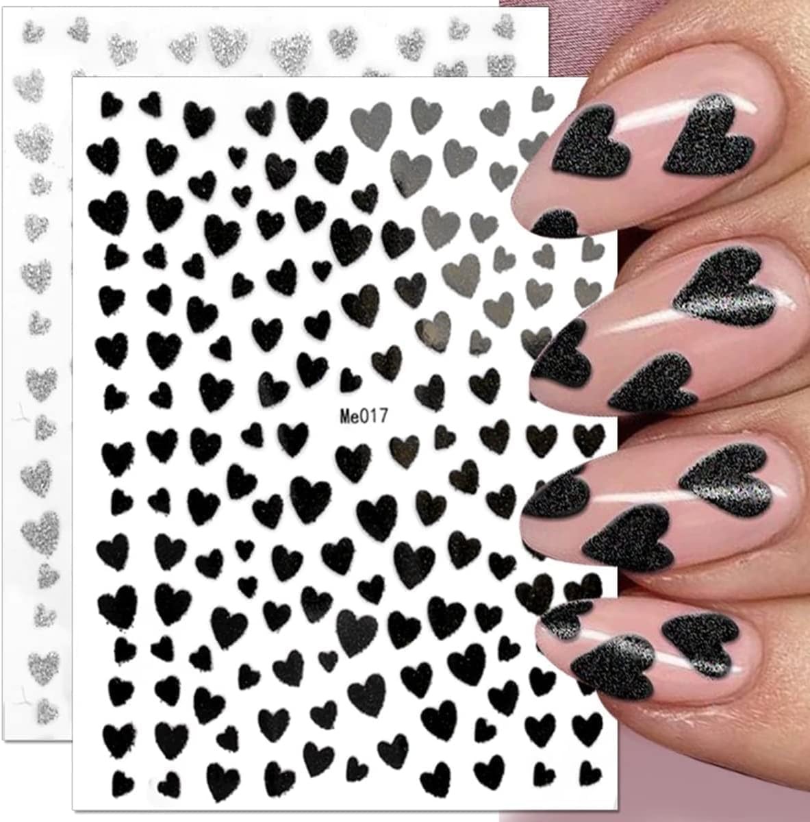Heart Nail Art Stickers Decals 3D Shiny Glitter Love Hearts Self Design 20