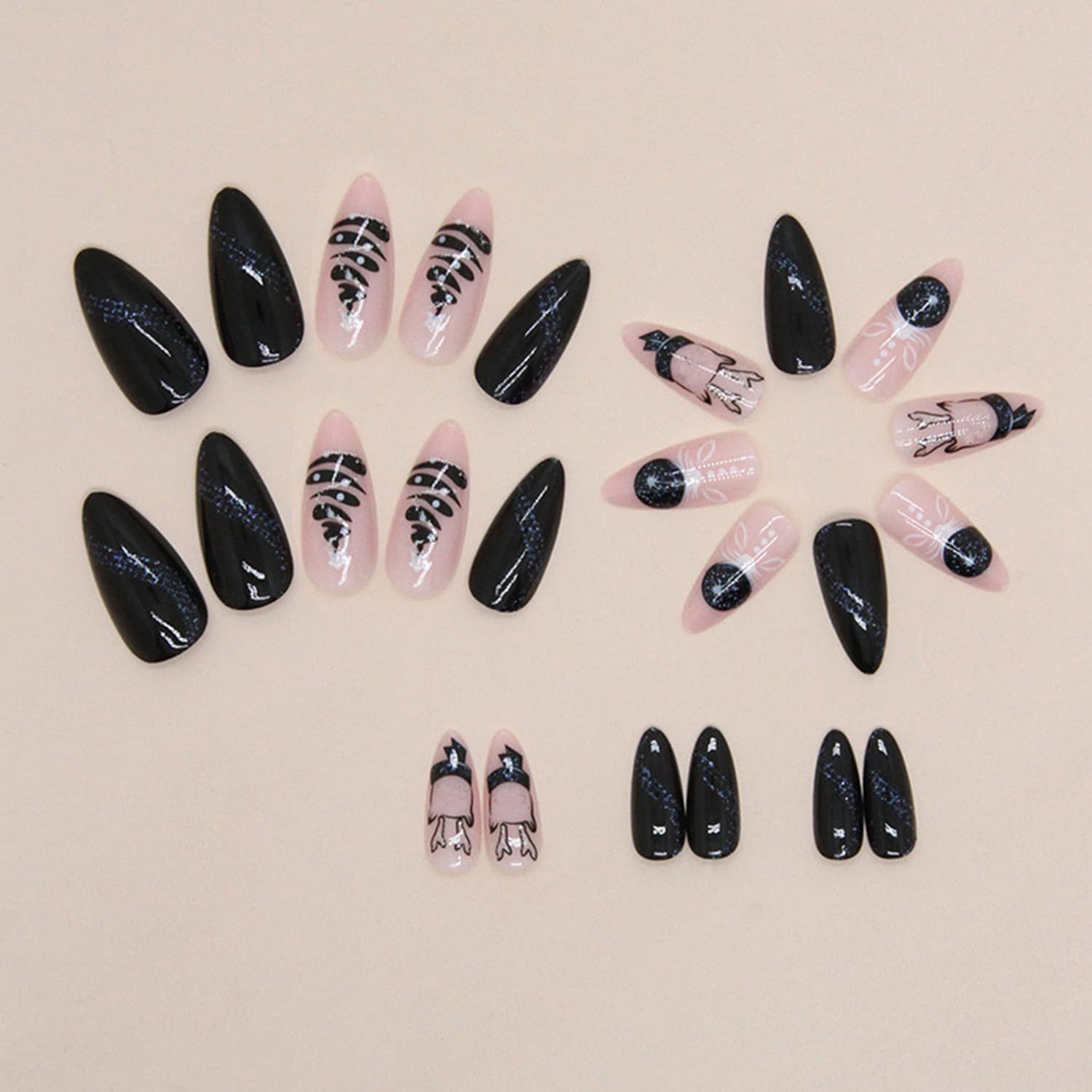 Winter Christmas Press On Nails Long Almond Glitter Snowflake Fake Nail Set