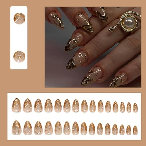 24 Pcs Fall Winter Press on Nails Short Almond – Clear Fake Nails Design A10