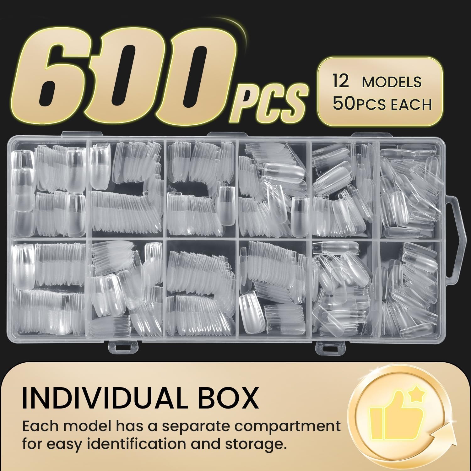 Square Nail Tips 600PCS: Artificial Full Cover Nail Tips, Soft Clear Acrylic Med