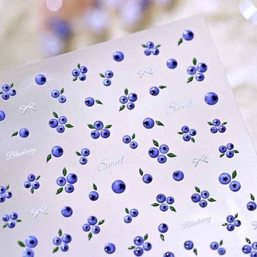 Blueberry Stickers for Nail Art Summer Fruit Nail Decals 3D Self style-4