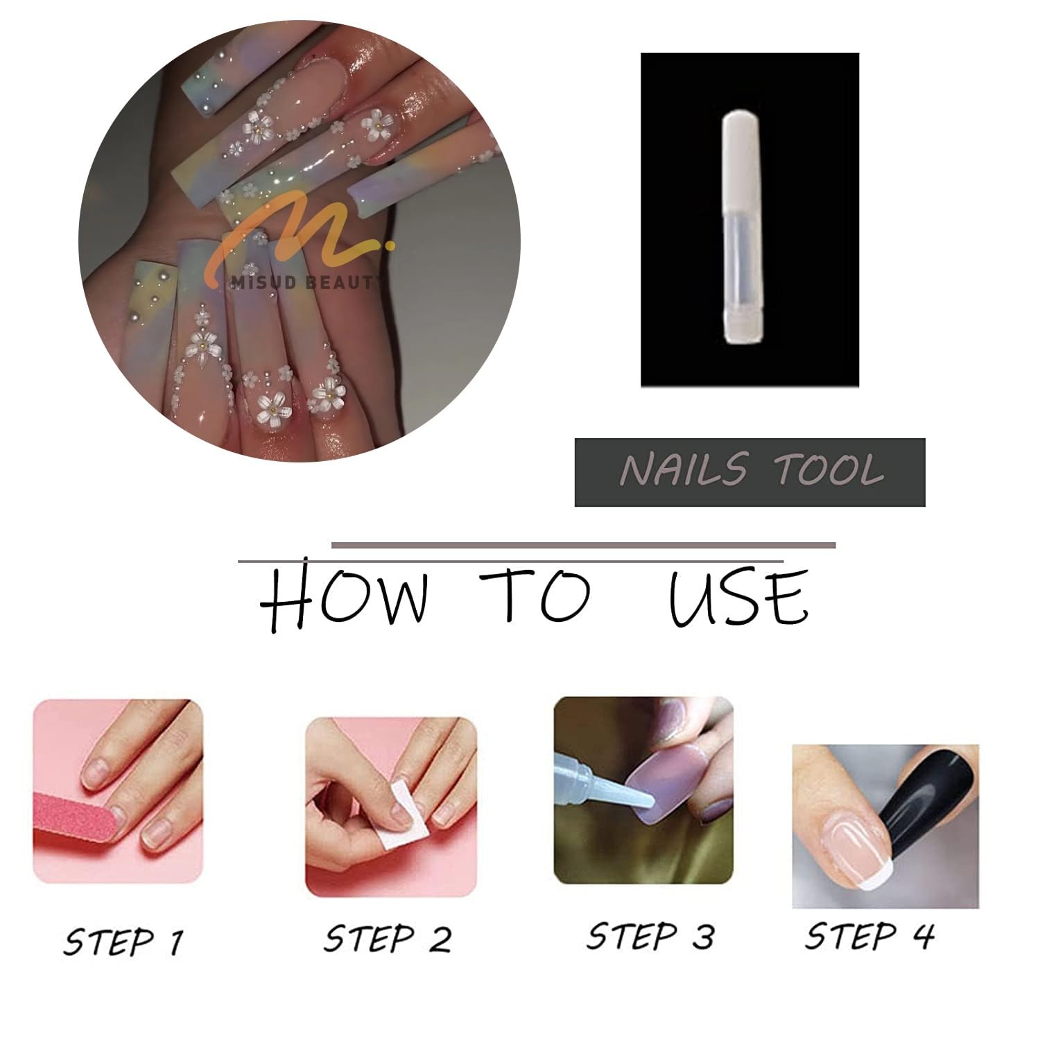 Press on Nails – Long Square Glue on Nails with Summer Colorful Ombre, Acryli…