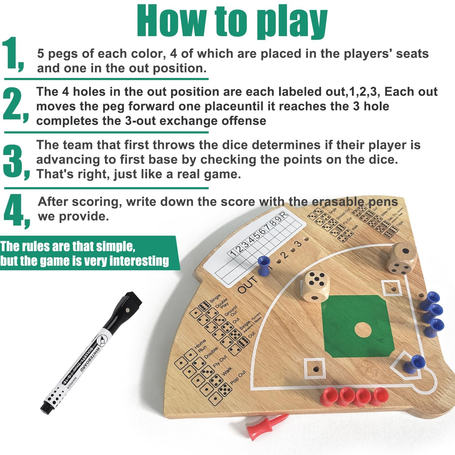 Baseball Board Game, Oak Made Leisure Game for Medium, Original Wood Color