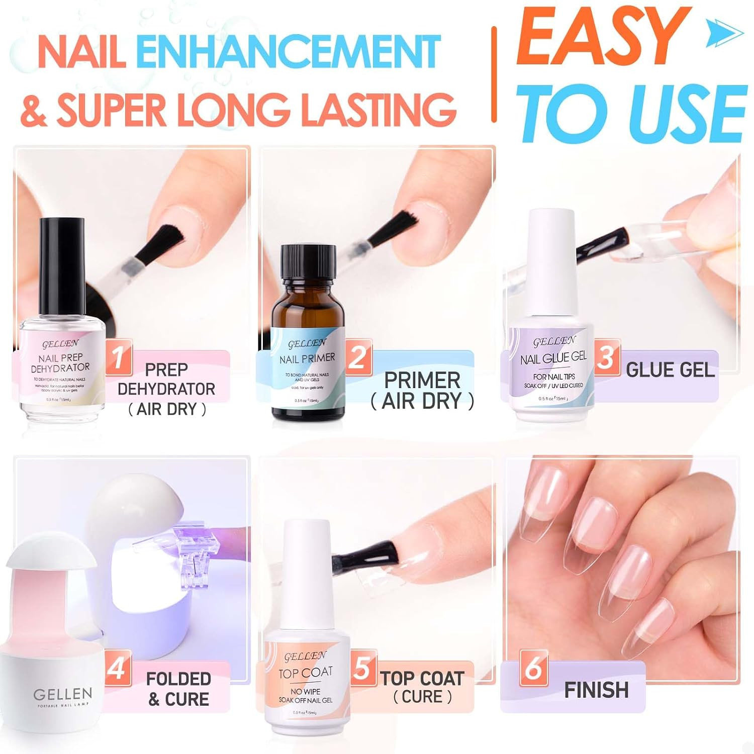 Gel Nail Extension Kit, 240PCS Long Coffin Tips with UV Light | All-In-One Set w