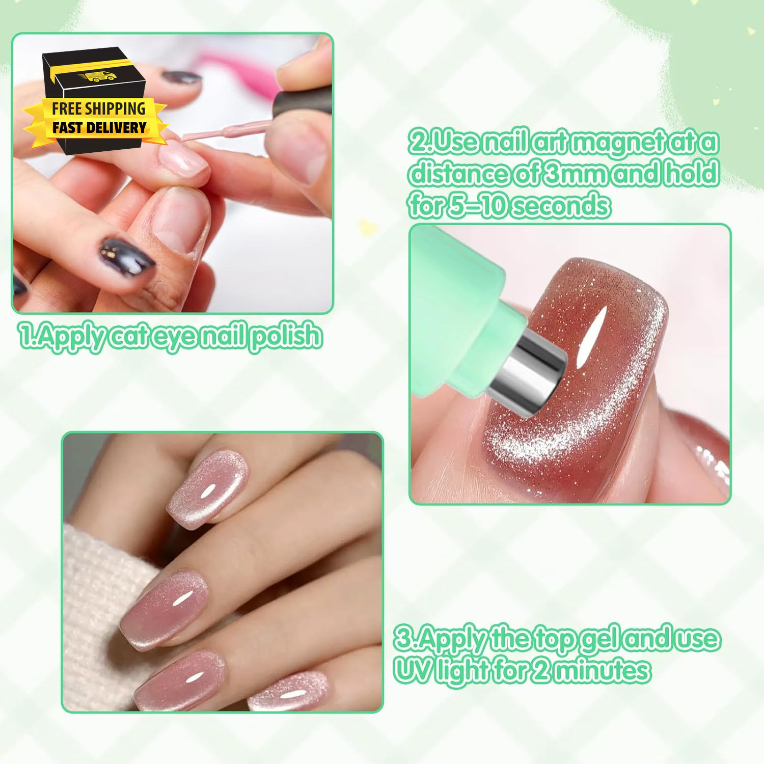4Pcs Cat Eye Nail Magnet Kit, 3-In-1 Magnet with Dual-Ended Pen & 2Pcs Bunny Gui