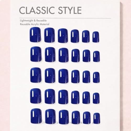 Short Square Gel Nails Press – Royal Blue – Soft Gel Fake Nails