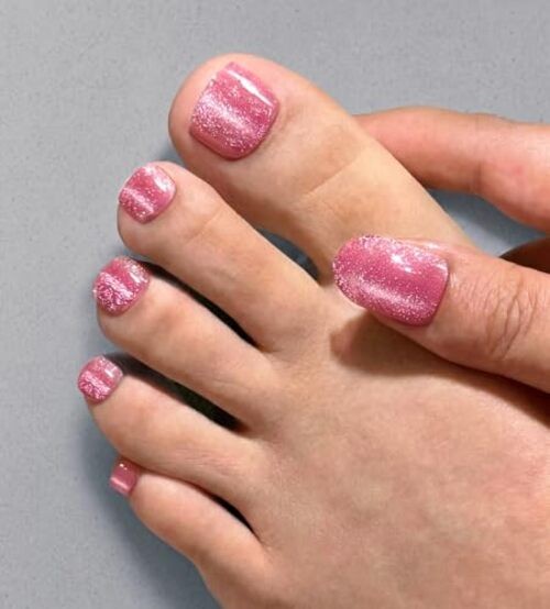 Semi Cured Gel Toenail Strips (), 32 Pcs Gel Pedi Stickers, Crimson Cat Eye T