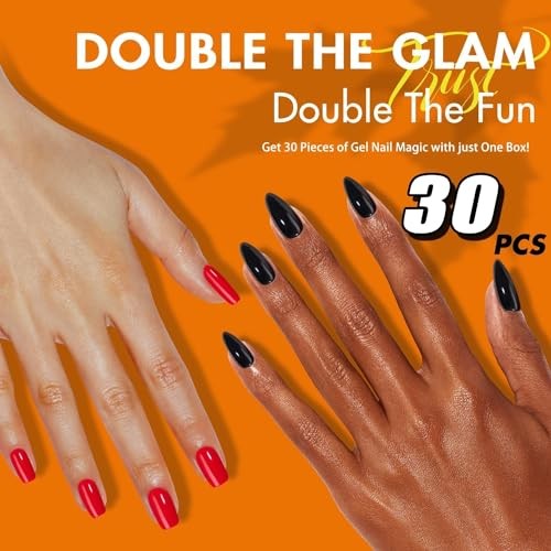 30 PCS Wine Dark Red Press on Nails Short Medium square glossy wine red