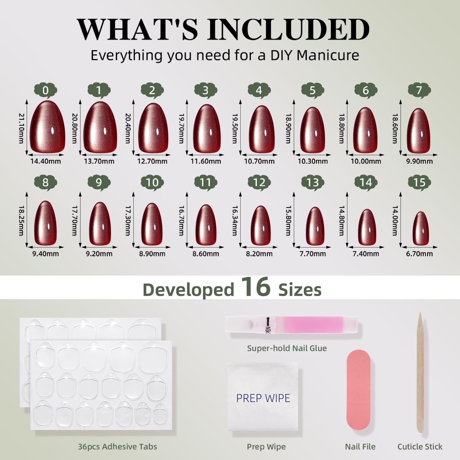 WiniBeauty Red Cat Eye Press On Nails – Burgundy Short Almond Fake Nails | Da…