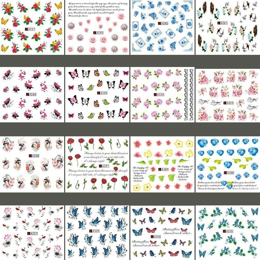 50 Sheets Nail Art Water Soak Decals & Tweezers, DIY Design Kit for Women Girls