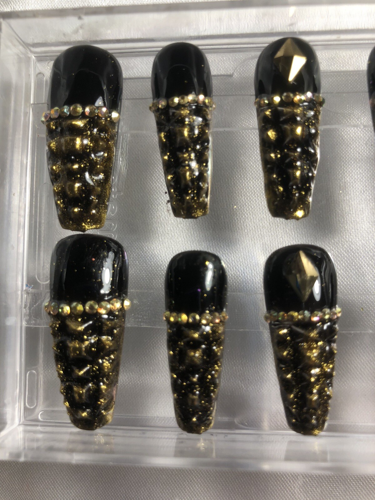 Z NAILZ! Z CLAWZ! Black/gold Handmade Custom Alligator Textured Press On Nails