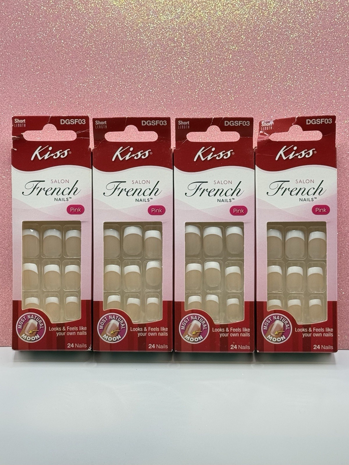 Kiss Salon French White On Pink Nail Bed Glue-On Nail Short 4pack