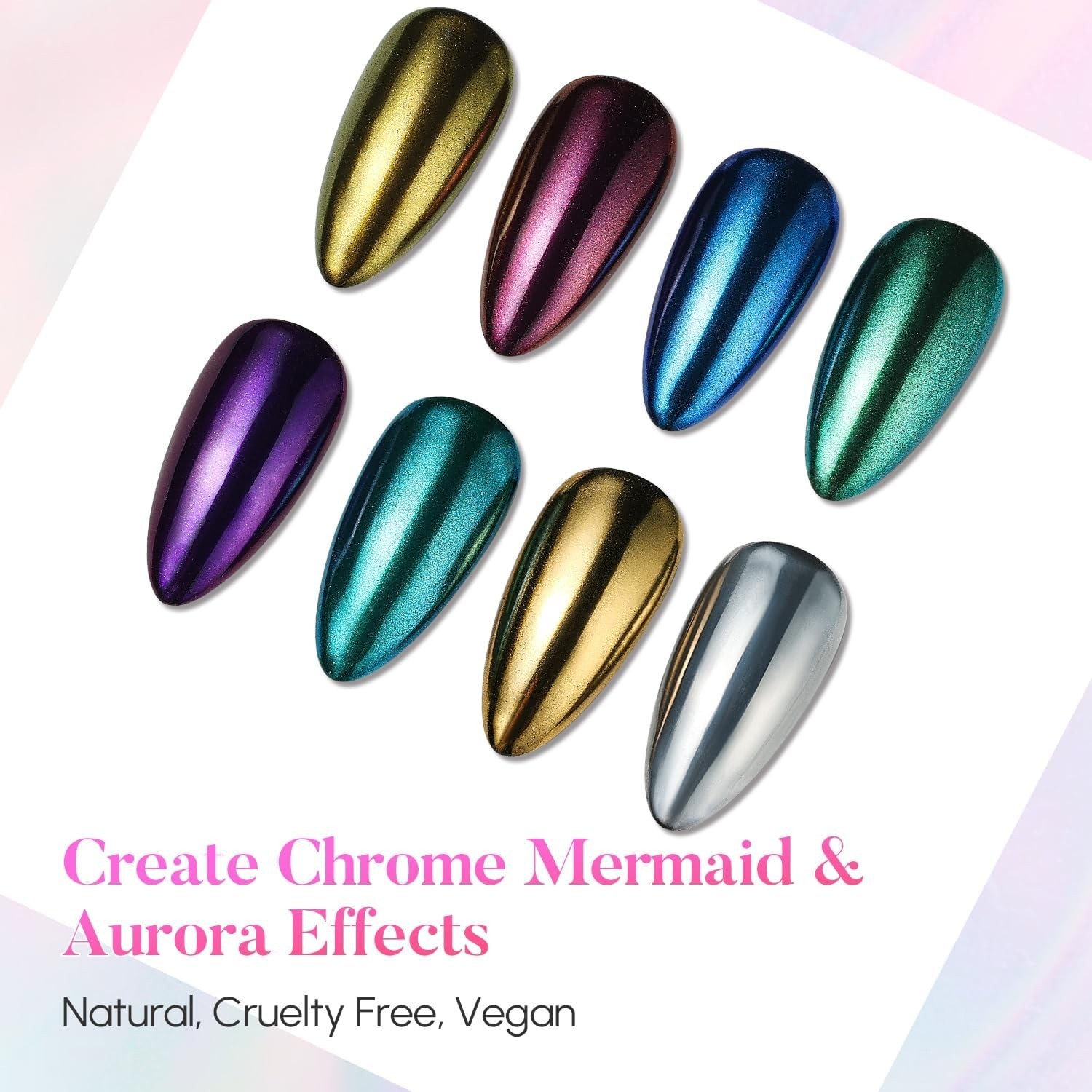 8-Color Pearl Chrome Nail Powder Set – Holographic Pigment Collection