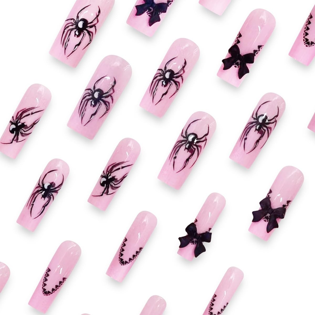 24Pcs Pink Halloween Nails Long Square Press 1 Ounce (Pack of 1), Multicolor