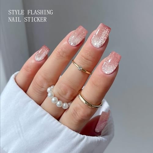 Gel Nail Stickers Pink Cream Semi Cured Gel Nail Strips Wraps UV/LED Nails