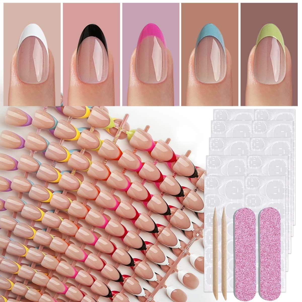 HPYFOI French Tip Press On Nails – 9 Colors, Short Almond, Short, Style-10